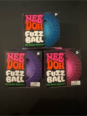 Set of 3 NeeDoh Fuzz Ball Toy - Blue, Purple, Pink